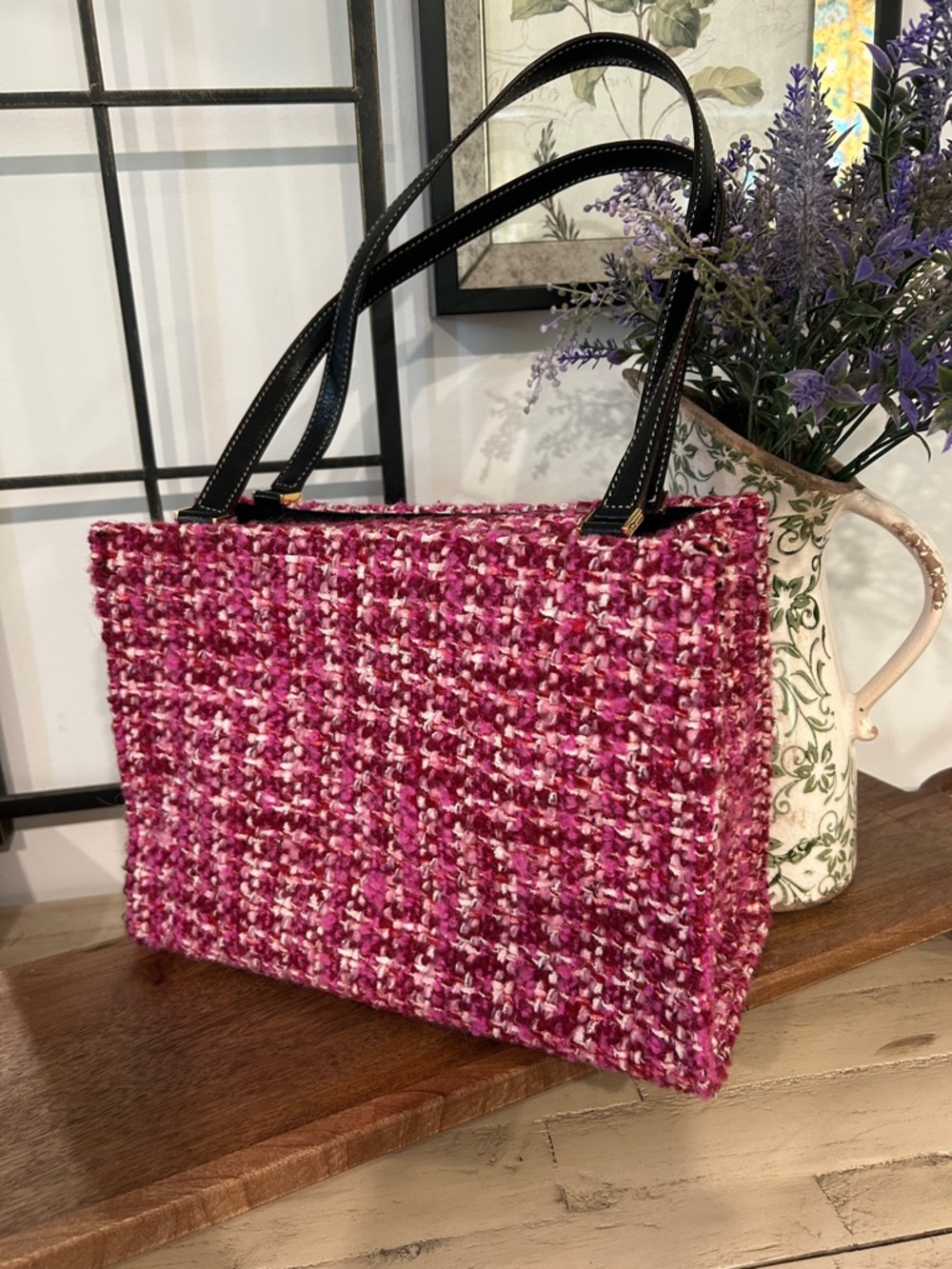 kate spade Pink Tweed Tote with Black Handles - Picture 2 of 7